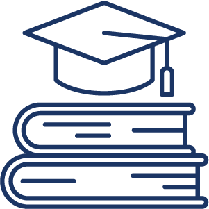 graduation cap above a stack of books