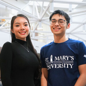Nguyen Phuong Thao “Katie” Pham, left, and Tri Ma are two students from Vietnam who have taken different paths to get to St. Mary’s University's Greehey School of Business.