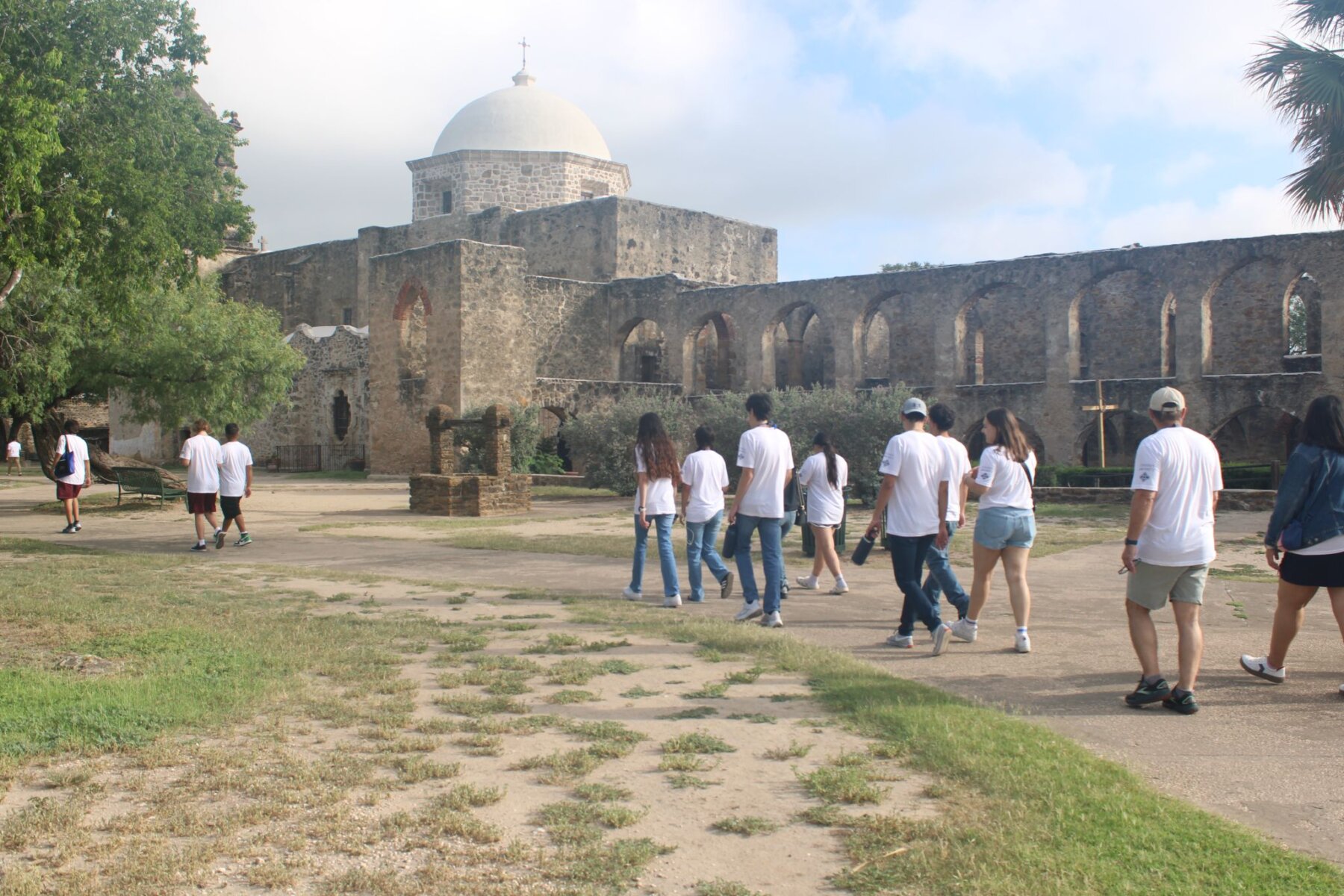 Students in the Wayfinders Program at St. Mary's University go on a pilgrimage and walk around the San Antonio missions.