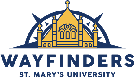 Wayfinders at St. Mary's University logo features St. Louis Hall with a compass behind it.
