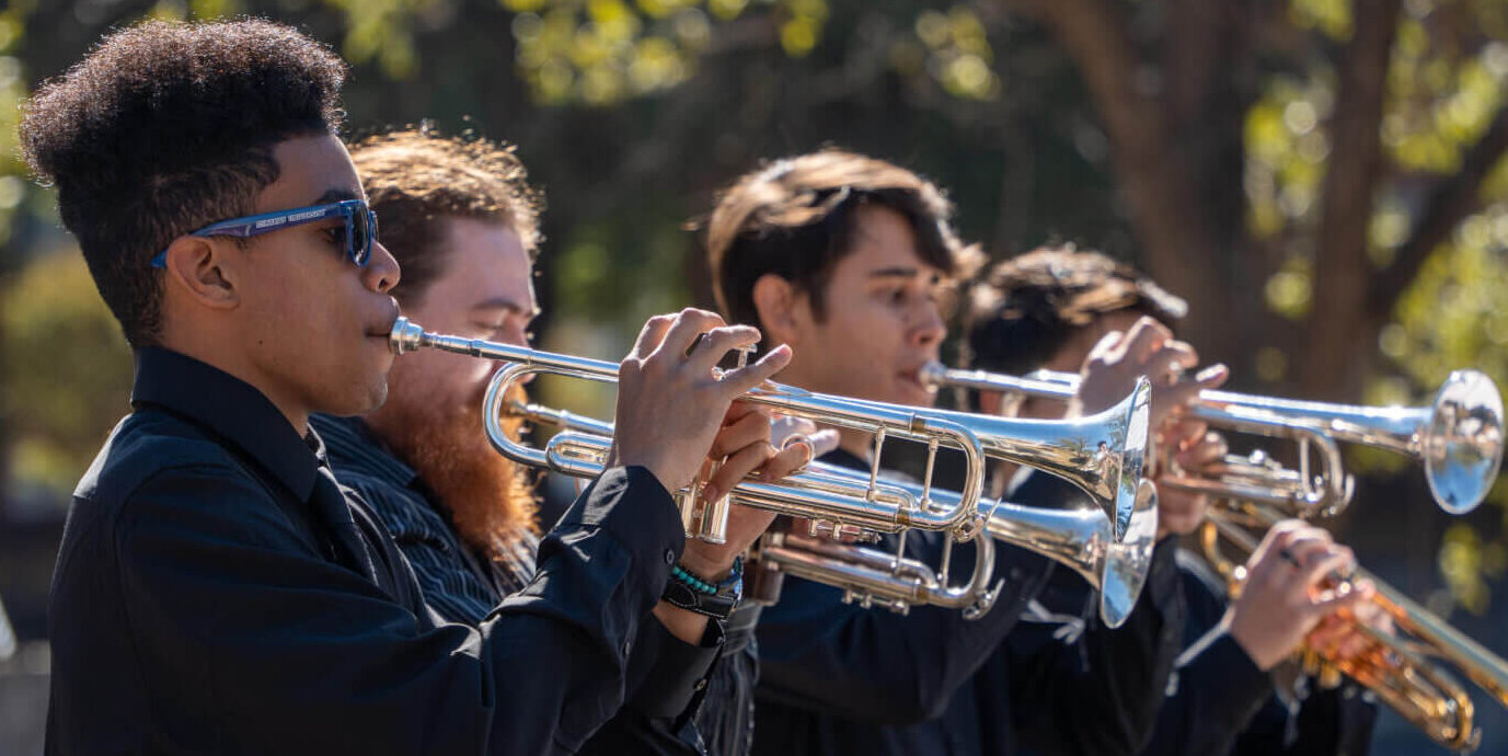 Students in the brass section display their musical tallents