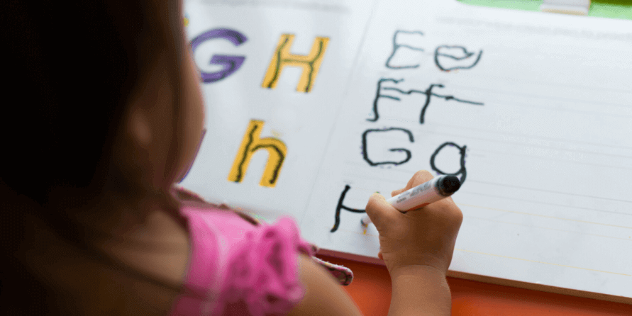 Elementary kid writing