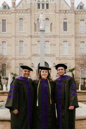 Armando Martinez (J.D. ’25), Patricia Chi Triplett (J.D. ’25), and Jaime Bernes (J.D. ’25) walked the stage in Fall 2025 after completing the Online J.D. Program at St. Mary's University.