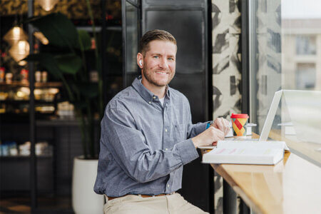 Lance Strand, of McAllen, Texas, studies while also balancing work and home.