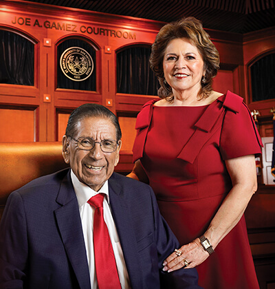 Joe A. Gamez and Carmen Gamez visit the courtroom now named in his honor.
