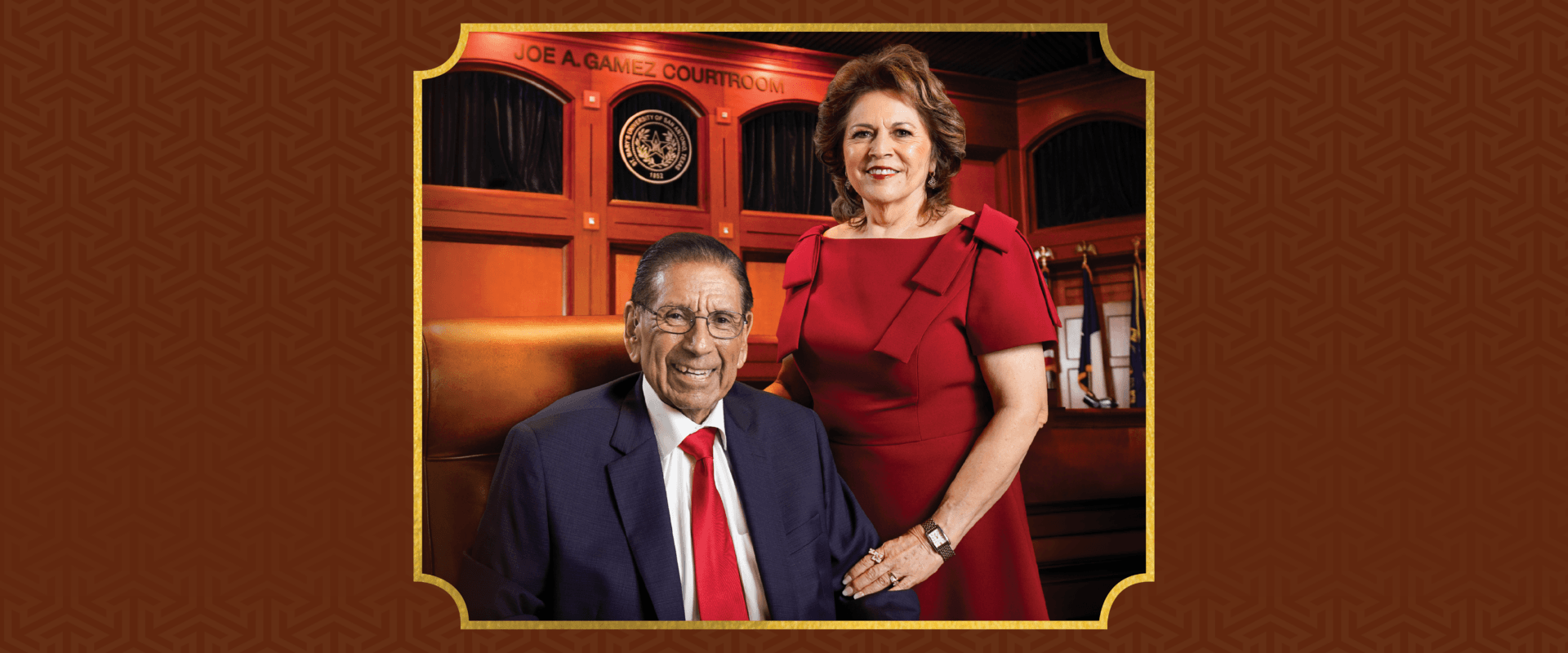 Joe A. Gamez and Carmen Gamez visit the courtroom now named in his honor.