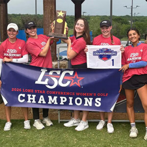 The St. Mary's Women's Golf team celebrate their win at the Lone Star Conference tournament