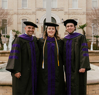 Armando Martinez (J.D. ’25), Patricia Chi Triplett (J.D. ’25), and Jaime Bernes (J.D. ’25) walked the stage in Fall 2025 after completing the Online J.D. Program at St. Mary's University.