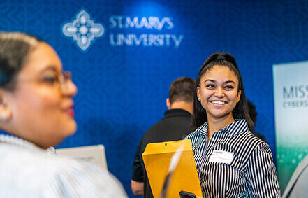 student at career and internship fair