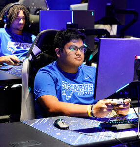 Two St. Mary's Esports student-athletes compete in the Esports Arena on campus.