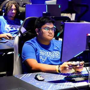 Two ������Ƶ's Esports student-athletes compete in the Esports Arena on campus.