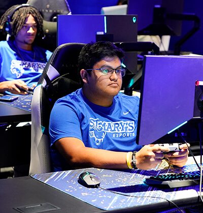 Two St. Mary's Esports student-athletes compete in the Esports Arena on campus.