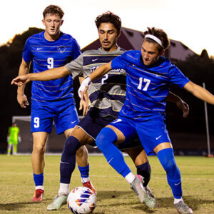 The Rattler Men's Soccer team plays St. Edward's.