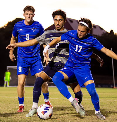 The Rattler Men's Soccer team plays St. Edward's.