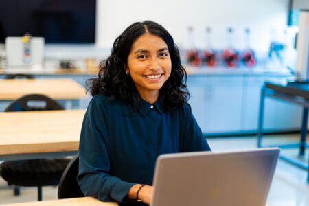 Amy Garcés prepares to start the new Master of Science in Medical Genomics program. Pictured in the Blank Sheppard Innovation Center.