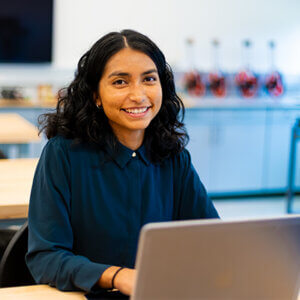 Amy Garcés prepares to start the new Master of Science in Medical Genomics program. Pictured in the Blank Sheppard Innovation Center.