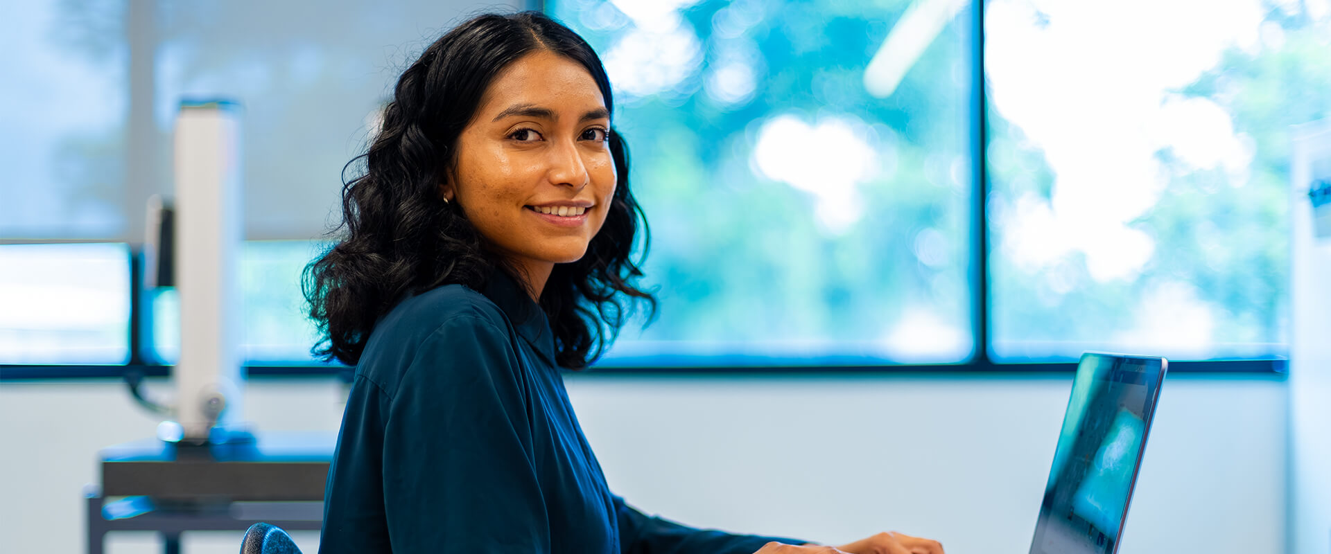 Amy Garcés prepares to start the new Master of Science in Medical Genomics program. Pictured in the Blank Sheppard Innovation Center.