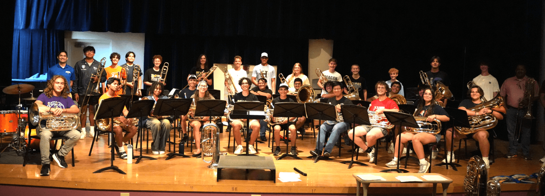 Student playing instruments in the Recital Hall.