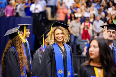 Students attend May 2026 Commencement in the Greehey Arena.