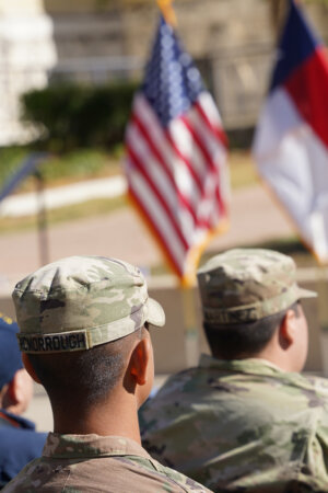 Military members attend a Veteran's Day Ceremony in 2025.